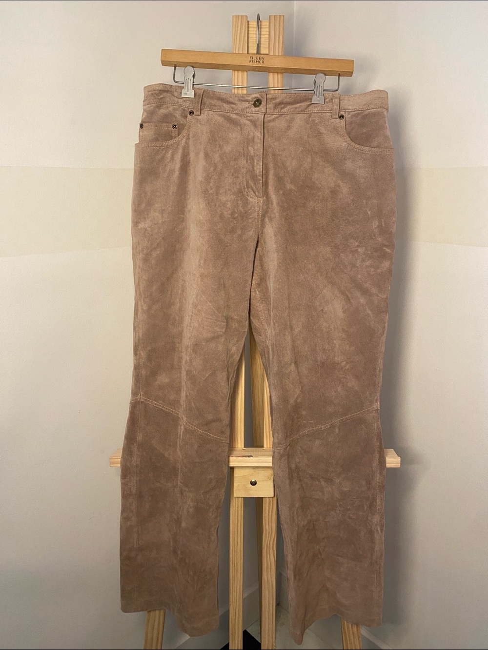 DG Diane Gilman 100% Suede Leather Pants 16W Taupe Wide Leg Boho Western